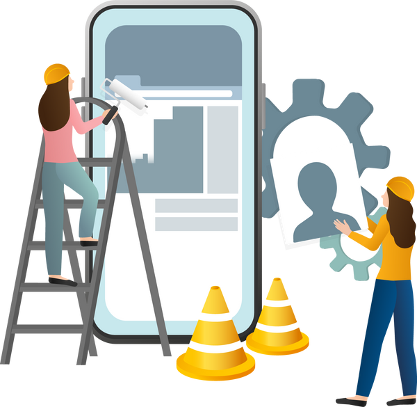 Flat under construction with people for web site design. Min